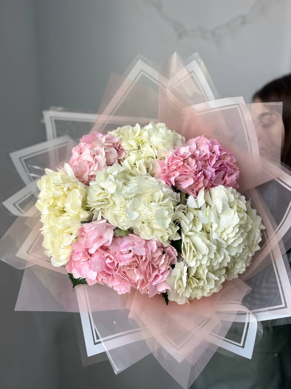 7 нежных гортензий Колумбия в упаковке — фото 2