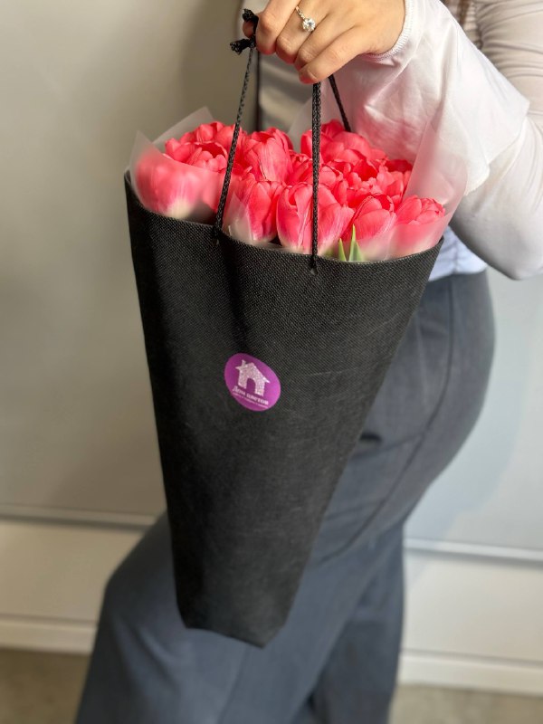 Букет из 15 розовых тюльпанов — фото 7