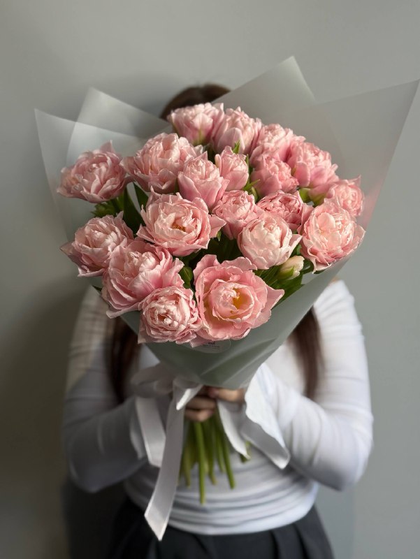 Букет из 19 пионовидных тюльпанов, розовых — фото 2