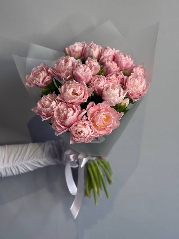 Букет из 19 пионовидных тюльпанов, розовых