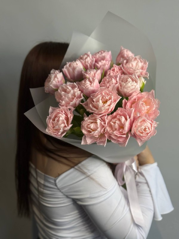Букет из 19 пионовидных тюльпанов, розовых