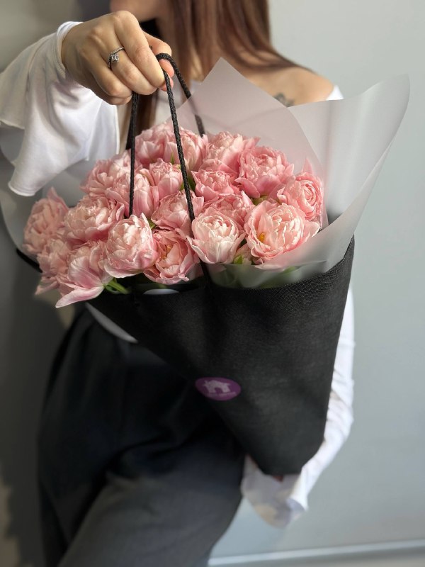 Букет из 19 пионовидных тюльпанов, розовых — фото 6