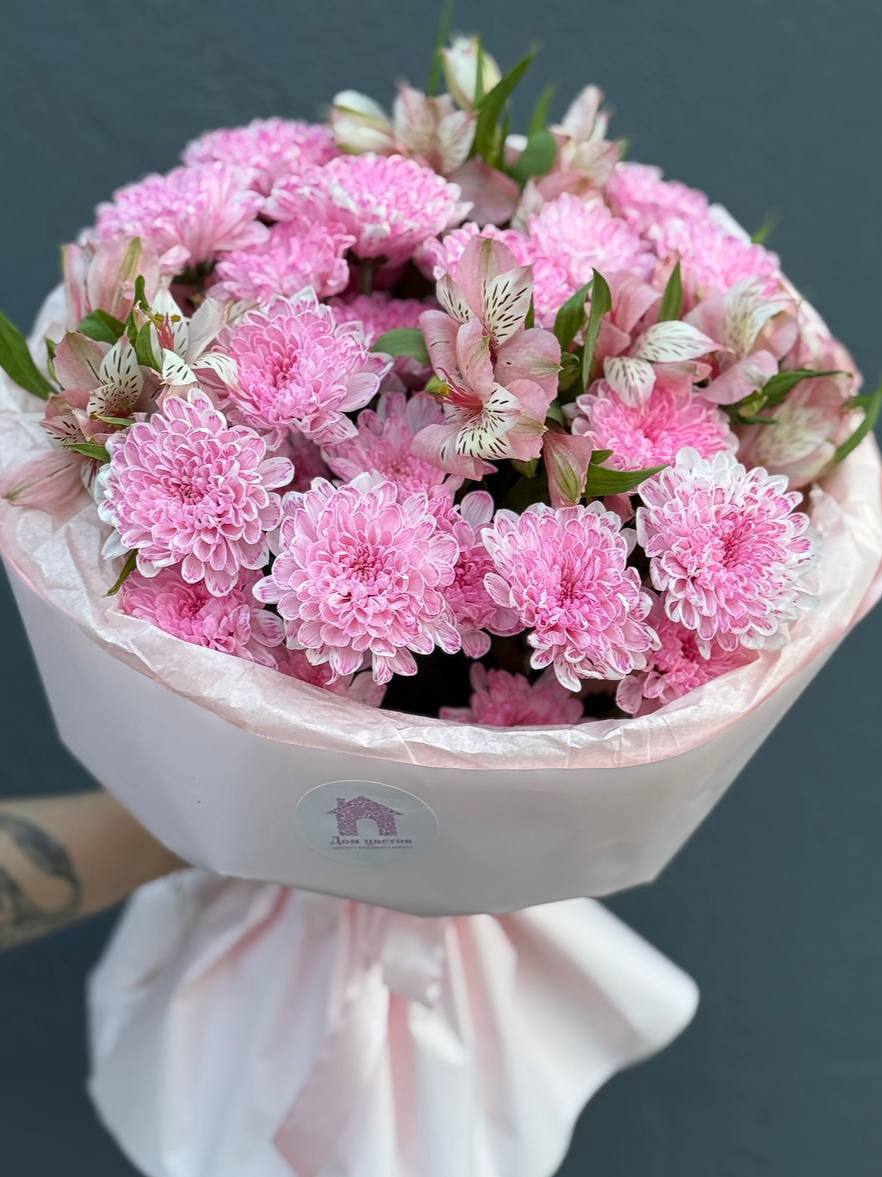 Букет из кустовой хризантемы с альстромерией №3