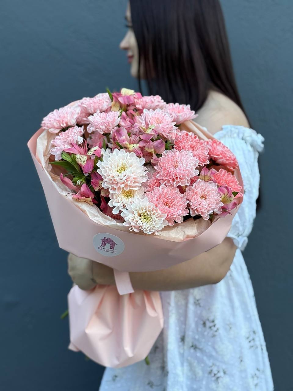 Букет из кустовой хризантемы с альстромерией №5