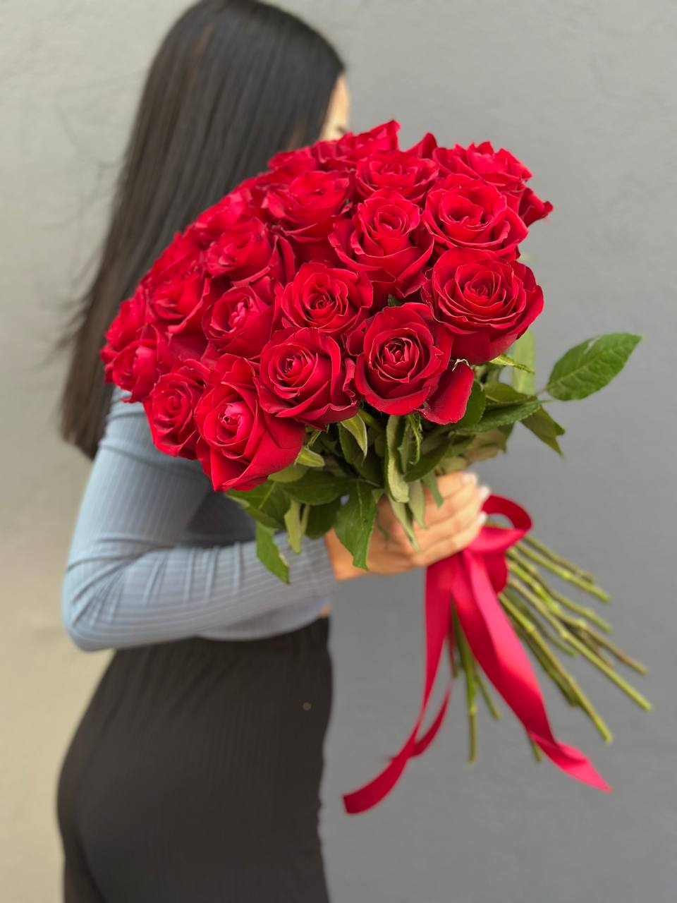букет красных роз, 25шт, 50см
