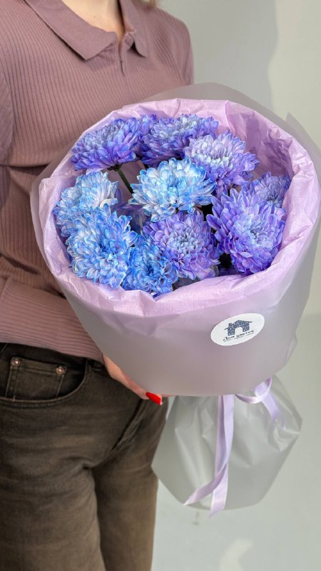 Букет васильковых кустовых хризантем, 3 штуки