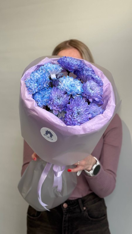 Букет васильковых кустовых хризантем, 3 штуки — фото 2