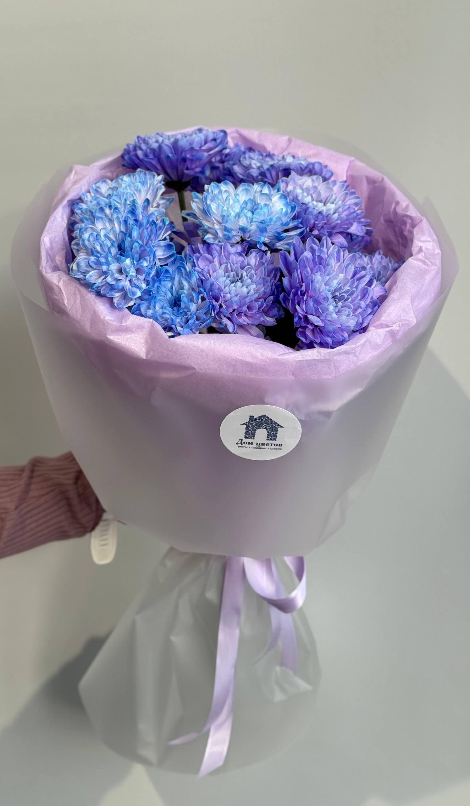 Букет васильковых кустовых хризантем, 3 штуки